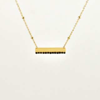 COLLIER MEDAILLON STRASS NOIRS ACIER INOXYDABLE GOLD PETIT PRIX