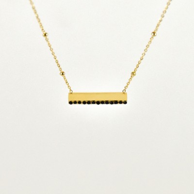 COLLIER MEDAILLON STRASS NOIRS ACIER INOXYDABLE GOLD PETIT PRIX