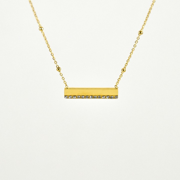 COLLIER MEDAILLON STRASS BLANCS ACIER INOXYDABLE GOLD PETIT PRIX