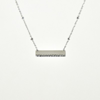 COLLIER MEDAILLON STRASS BLANCS ACIER INOXYDABLE SILVER PETIT PRIX