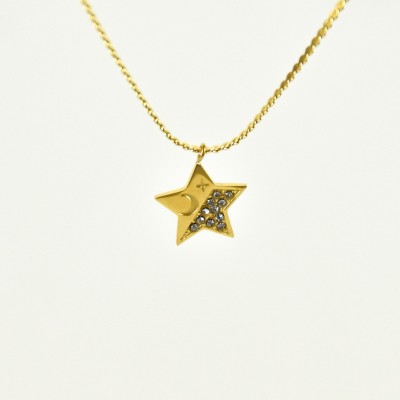 COLLIER ETOILE STRASS BLANCS ACIER INOXYDABLE GOLD PETIT PRIX