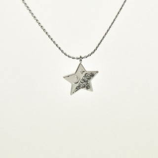 COLLIER ETOILE STRASS BLANCS ACIER INOXYDABLE SILVER PETIT PRIX