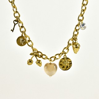 COLLIER CHARMS GROSSE MAILLE ACIER INOXYDABLE GOLD PETIT PRIX