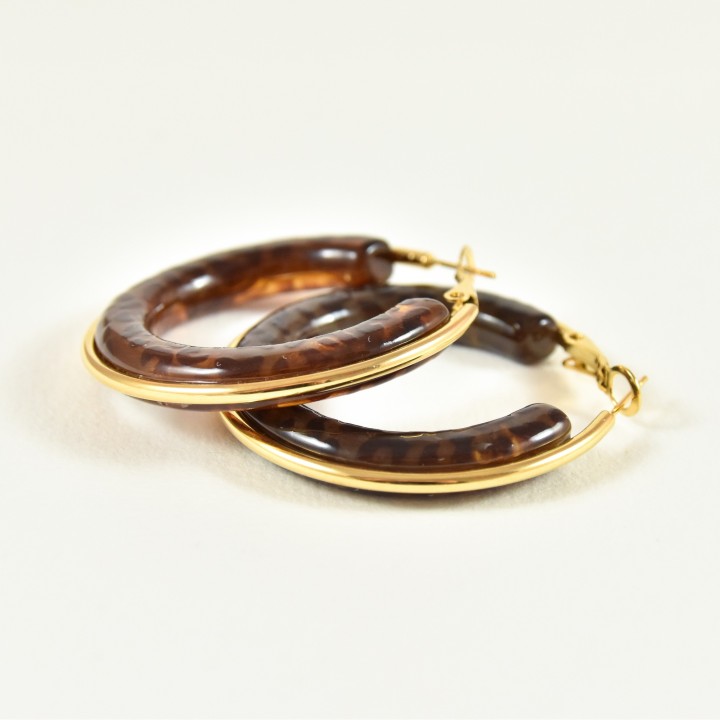 BOUCLES CREOLES RESINE LEOPARD ACIER INOXYDABLE GOLD PETIT PRIX