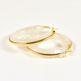 BOUCLES CREOLES RESINE BLANCHE ACIER INOXYDABLE GOLD PETIT PRIX