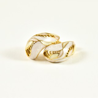 BOUCLES GOUTTE CISELEE BLANCHES NACRE ACIER INOXYDABLE GOLD PETIT PRIX