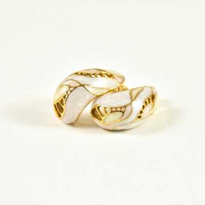 BOUCLES GOUTTE CISELEE BLANCHES NACRE ACIER INOXYDABLE GOLD PETIT PRIX