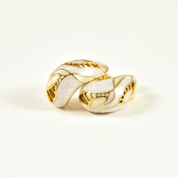 BOUCLES GOUTTE CISELEE BLANCHES NACRE ACIER INOXYDABLE GOLD PETIT PRIX