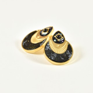 BOUCLES RONDES GRAVEES NOIRES ACIER INOXYDABLE GOLD PETIT PRIX