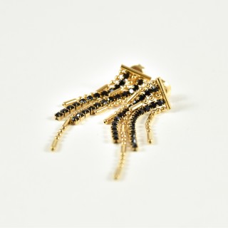 BOUCLES PENDANTES STRASS NOIRES ACIER INOXYDABLE GOLD PETIT PRIX