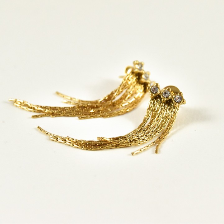 BOUCLES PENDANTES STRASS MAILLE COBRA ACIER INOXYDABLE GOLD PETIT PRIX