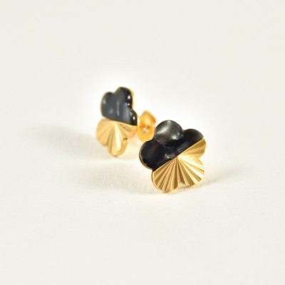 BOUCLES TREFLE NOIRES ACIER INOXYDABLE GOLD PETIT PRIX