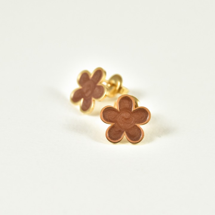 BOUCLES FLEUR MARRON ACIER INOXYDABLE GOLD PETIT PRIX