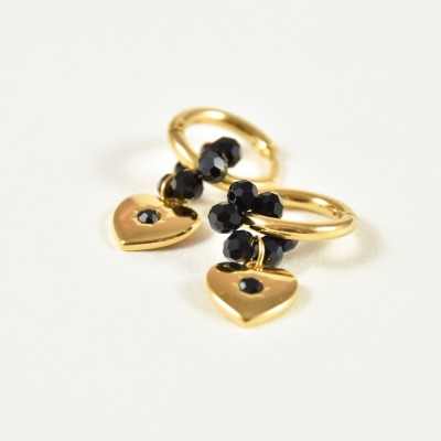BOUCLES FLEUR NOIRE COEUR ACIER INOXYDABLE GOLD PETIT PRIX