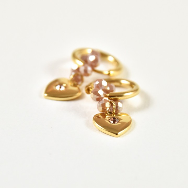 BOUCLES FLEUR ROSE COEUR ACIER INOXYDABLE GOLD PETIT PRIX