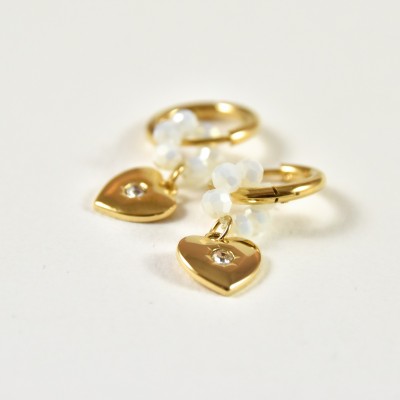 BOUCLES FLEUR BLANCHE COEUR ACIER INOXYDABLE GOLD PETIT PRIX