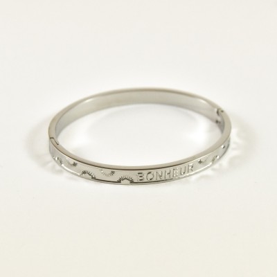 BRACELET PERLES GRIS METALLISE MEDAILLON ACIER INOX GOLD PETIT PRIX