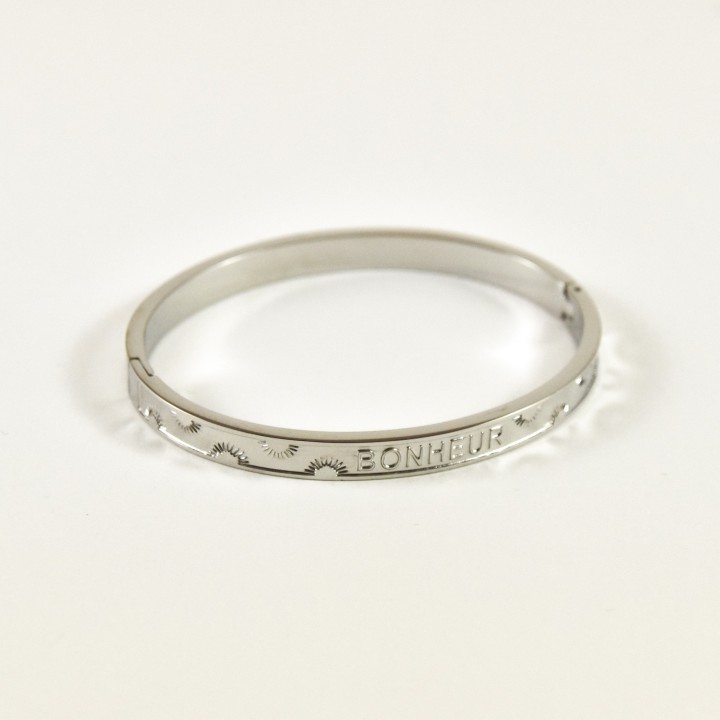 BRACELET PERLES GRIS METALLISE MEDAILLON ACIER INOX GOLD PETIT PRIX