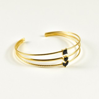 JONC TRIPLE STRASS NOIR ACIER INOXYDABLE GOLD PETIT PRIX