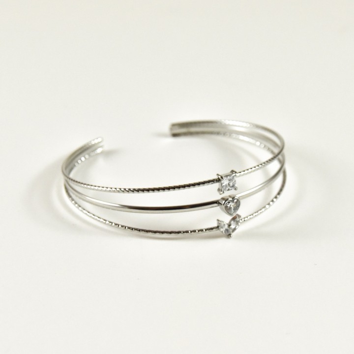 JONC TRIPLE STRASS BLANC ACIER INOXYDABLE SILVER PETIT PRIX