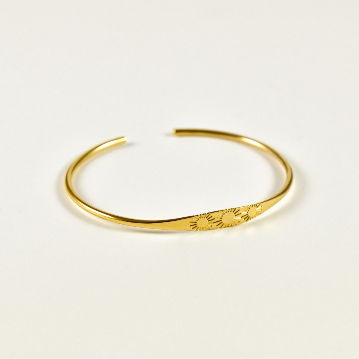 JONC FIN EVASE SOLEILS ACIER INOXYDABLE GOLD PETIT PRIX