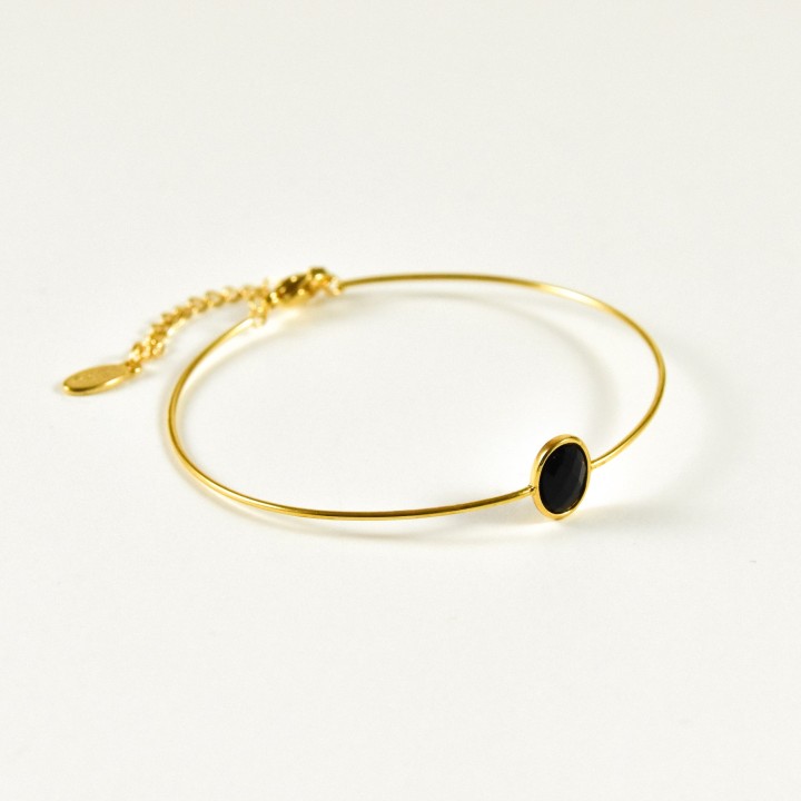 JONC FIN STRASS NOIR ACIER INOXYDABLE GOLD PETIT PRIX