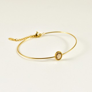 BRACELET PERLES GRIS METALLISE MEDAILLON ACIER INOX GOLD PETIT PRIX