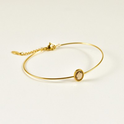 BRACELET PERLES GRIS METALLISE MEDAILLON ACIER INOX GOLD PETIT PRIX