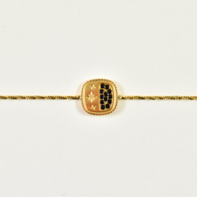 BRACELET PERLES GRIS METALLISE MEDAILLON ACIER INOX GOLD PETIT PRIX