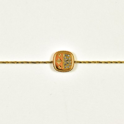 BRACELET PERLES GRIS METALLISE MEDAILLON ACIER INOX GOLD PETIT PRIX