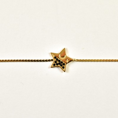 BRACELET PERLES GRIS METALLISE MEDAILLON ACIER INOX GOLD PETIT PRIX