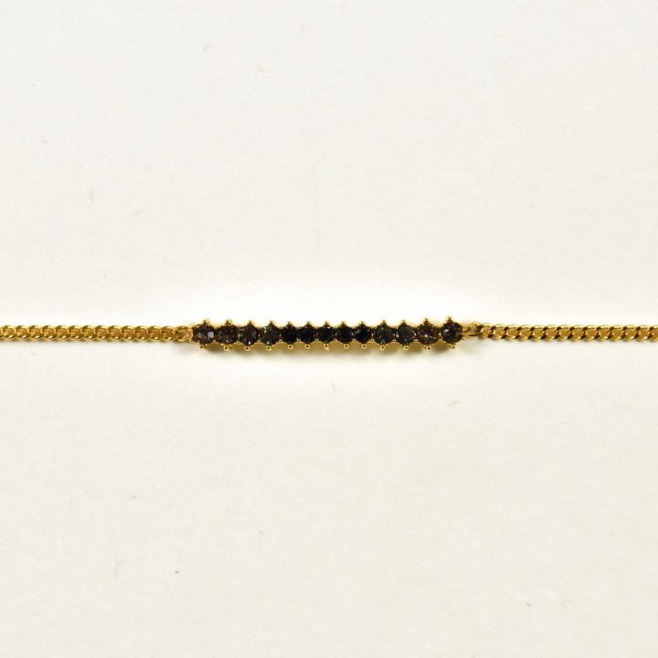 BRACELET MEDAILLON LONG STRASS NOIRS ACIER INOXYDABLE GOLD PETIT PRIX