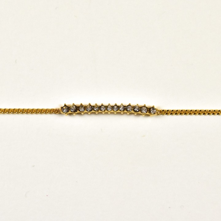 BRACELET MEDAILLON LONG STRASS BLANCS ACIER INOXYDABLE GOLD PETIT PRIX