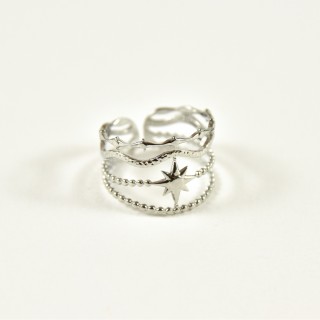 BAGUE ANNEAUX ONDULES ETOILE ACIER INOXYDABLE SILVER PETIT PRIX