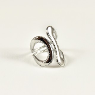 BAGUE DOUBLE AJOURE PERLES ACIER INOXYDABLE SILVER PETIT PRIX