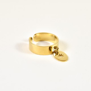 BAGUE LARGE PAMPILLE ETOIE ACIER INOXYDABLE GOLD PETIT PRIX
