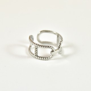 BAGUE LARGE MAILLE MARINE CISELEE ACIER INOXYDABLE SILVER PETIT PRIX