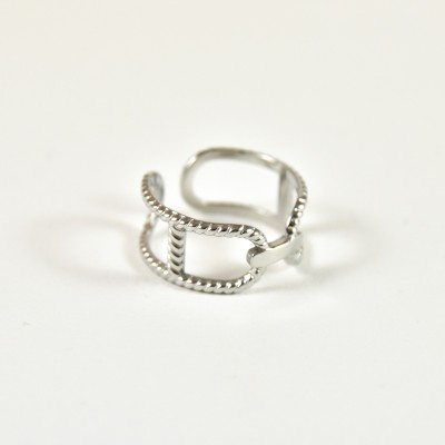 BAGUE LARGE MAILLE MARINE CISELEE ACIER INOXYDABLE SILVER PETIT PRIX