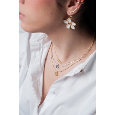 COLLIER MEDAILLON STRASS BLANCS ACIER INOXYDABLE GOLD PETIT PRIX