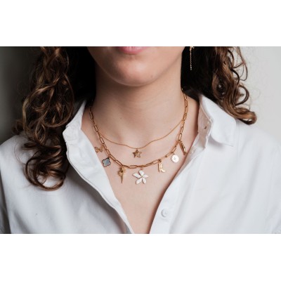 COLLIER ETOILE STRASS BLANCS ACIER INOXYDABLE GOLD PETIT PRIX