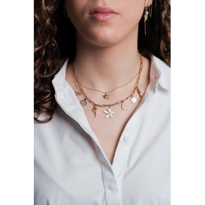 COLLIER ETOILE STRASS BLANCS ACIER INOXYDABLE GOLD PETIT PRIX