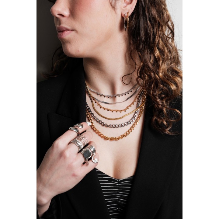 COLLIER TRIPLE RANGS COEUR ACIER INOXYDABLE SILVER PETIT PRIX