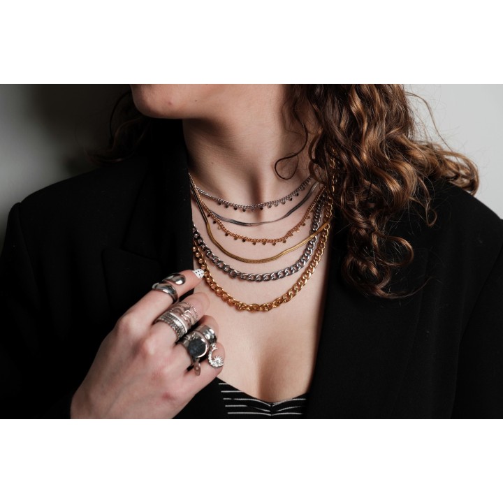 COLLIER TRIPLE RANGS COEUR ACIER INOXYDABLE SILVER PETIT PRIX