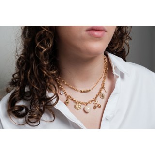 COLLIER CHARMS GROSSE MAILLE ACIER INOXYDABLE GOLD PETIT PRIX