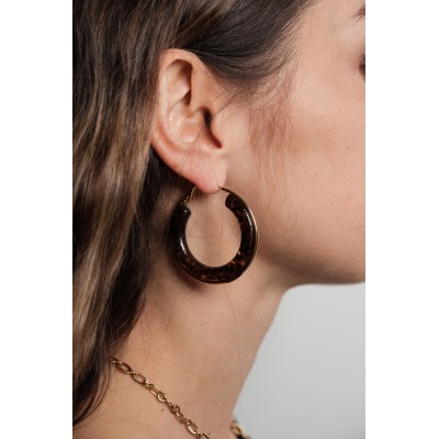 BOUCLES CREOLES RESINE LEOPARD ACIER INOXYDABLE GOLD PETIT PRIX