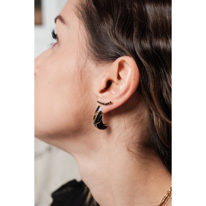 BOUCLES GOUTTE CISELEE NOIRES ACIER INOXYDABLE GOLD PETIT PRIX