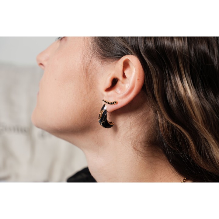 BOUCLES GOUTTE CISELEE NOIRES ACIER INOXYDABLE GOLD PETIT PRIX