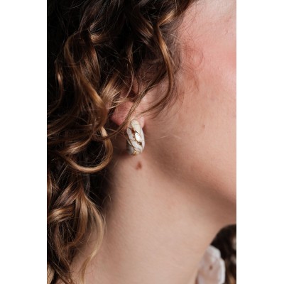BOUCLES GOUTTE CISELEE BLANCHES NACRE ACIER INOXYDABLE GOLD PETIT PRIX