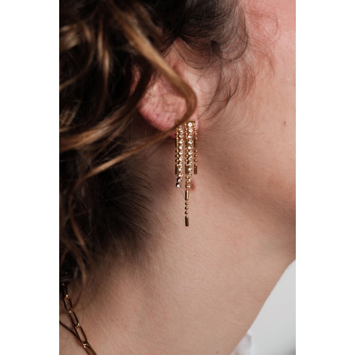 BOUCLES PENDANTES STRASS ACIER INOXYDABLE GOLD PETIT PRIX