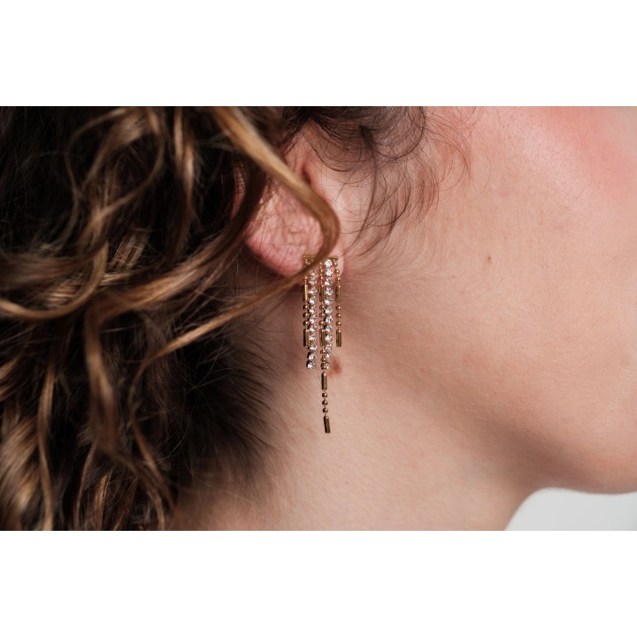 BOUCLES PENDANTES STRASS ACIER INOXYDABLE GOLD PETIT PRIX